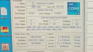 INTEL CORE I5-12600处理器默频状态下性能参数和CPU-Z测试得分！感谢粉丝“装逼王Ex”提供测试视频！
