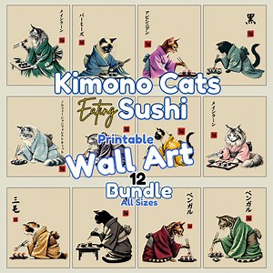 3.3K views · 121 reactions | Kimonos Cats Eating Sushi - PRINTABLE Wall Art! Bundle of 12 https://www.etsy.com/listing/1834473876/kimonos-cats-eating-sushi-printable-wall | Kimono Cats Collection | Facebook