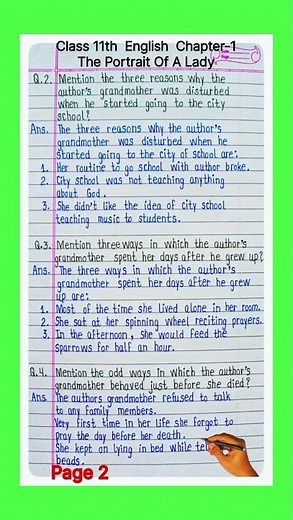 The portrait of a lady question answer. class 11 english chapter 1 question answer. hornbill