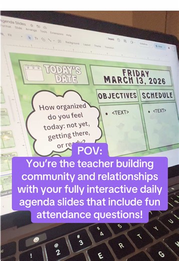 Grab the LAST set of daily agenda slides you will ever need! This unique set of slides are all pre-dated, include fun and unique daily attendance questions AND are fully editable! Head to my link in profile to grab this set and be ready to go for the rest of the year! The BEST part-You’ll get yearly updates with FULL updates of the new school year! #teacherorganization #dailyagendaslides #dailyagenda #teachersoftiktok