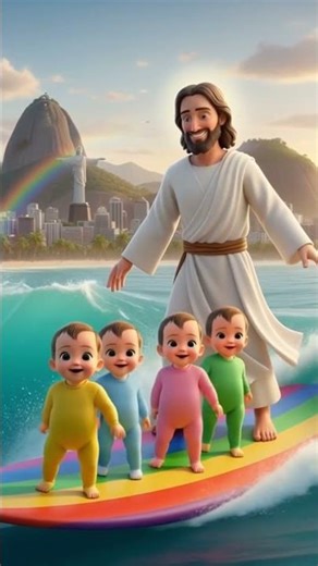 Jesus and the babies surf-dance!🌊🌟🌈👶 #jesus #shorts