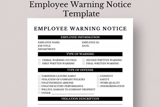 Editable Employee Warning Notice Template (PDF) - Etsy