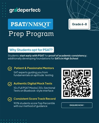 Gradeperfect on Instagram: "Early preparation builds lasting results. GradePerfect’s PSAT/NMSQT Prep Program helps students build aptitude, consistency, and exam confidence through structured mentoring and authentic digital mocks."