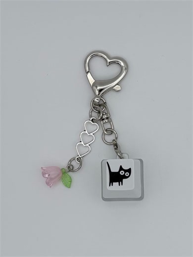 Black Cat Fidget Toy Keyboard Click Y2K Bag Charm - Pink Flower Keychain & Purse Accessory - Etsy UK