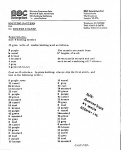 BBC Knitting Pattern for Fourth Doctor Who Scarf #WearableWednesday