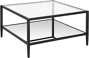 Henn&Hart 32" Wide Square Coffee Table with Mirror Shelf in Blackened Bronze, Modern coffee tables for living room, studio apartment essentials