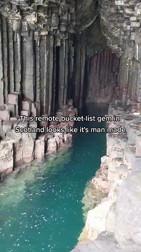Fingal's Cave in the West Highlands of Scotland. You'll find this sea cave on the Inner Hebridean Isle of Staffa (from the Old Norse for stave or pillar island). The Vikings gave the island as the incredible columns reminded them of their houses. Fingal's Cave is a brilliant and unique day trip in Scotland, and is often disregarded due to its remote location. #fingalscave #scottishislands #scotlandtravel #hiddenscotland #scotlandtrip