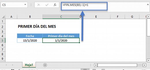 Primer día del mes - Fórmulas en Excel y Google Sheets
