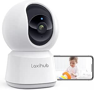 Laxihub 360° Pan/Tilt Security Camera, P2 Smart Home Indoor Camera 1080P 2.4g WiFi Baby Monitor, Motion & Sound Detection, Super IR Night Vision, Two-Way Audio, Works with Alexa & Google Assistant