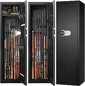 Tiskgg 8 Guns Large Fireproof Rifle Safe, 51''Long Safes for Home with Adjustable Bracket and Shelf, Quick Access Digital Gun Cabinet Optics/Scope Rifle, Door Panel Organizer, Silent Mode, Black