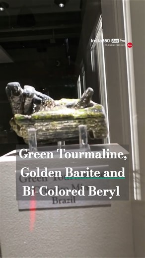Green Tourmaline, Golden Barite and Bi-Colored Beryl #minerals #geology