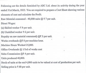 Following are the details furnished by ABC Ltd. about its activ... | Filo