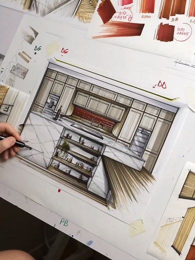 Comment faire une perspective à 1 point de fuite ? 🧐🤔⬇️ En vrai, c’est assez simple, il te faut tout d'abord le plan vu du dessus de ta cuisine. (ou d’une autre pièce, ça marche avec tout) Et ensuite, 3 étapes : 1️⃣ Tu viens poser ton plan bien droit en face de toi (et ne pas casser comme quand on fait à 2 ou 3 pdf) ici, bien droite, il doit y avoir des lignes qui vont vers l'avant, et les autres qui seront perpendiculaires à celles-ci. 2️⃣ Une fois ton plan installé, tu auras besoin de 3 peti