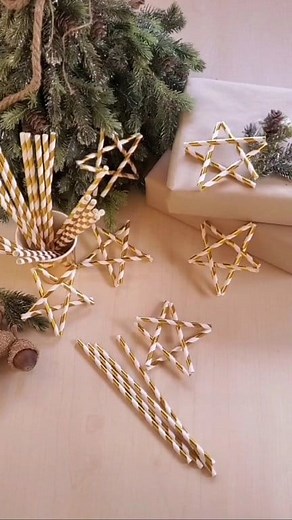 4.9K views · 50 reactions | Paper Straw Star Ornaments ⭐ I used paper straws to make these simple little stars — cute and perfect for the tree or gift wrapping. Such an easy holiday craft and you can make them in any color. #createdbyandi #christmascrafts #holidaydecor #easychristmasdiy #diy #craft | Created by Andi | Facebook