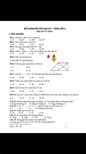 Đề cương ôn tập học kỳ I - Toán lớp 2 #thinhhanhシ #LearnOnReels #thinhhanhxuhuong #daotaogiaovien #hoccungcon #math #HocToan #xuhuong | Khai Loan Edu Toán Tiểu Học