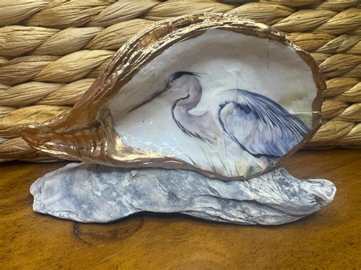 Oyster Shell Blue Heron Coastal Decor - Etsy