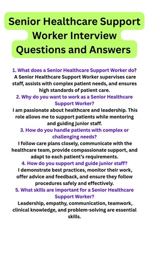 Senior Healthcare Support Worker Interview Questions and Answers | Ace your Interview