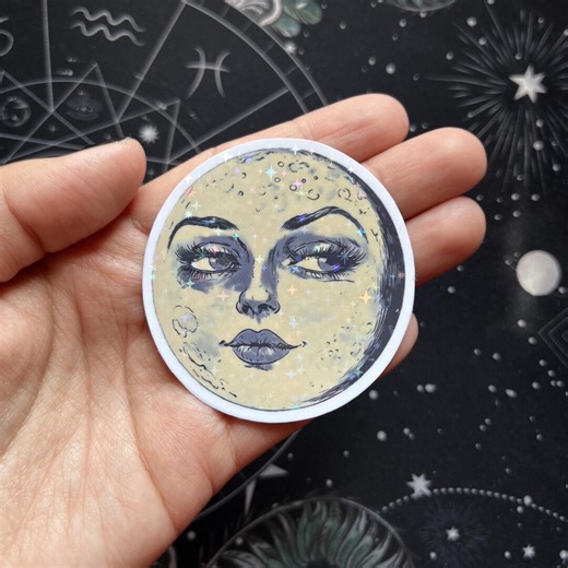 Moon lady vinyl sticker, moon stickers, celestial sticker, witchy stickers, spiritual stickers, hippie stickers, nature lover stickers