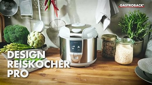 GASTROBACK Design Reiskocher Pro mit Abschalt-und Warmhaltefunktion - 5 Liter - 700 Watt Reis Kocher inklusive Dünsteinsatz, Reislöffel und Messbecher, mit Antihaftbeschichtung, Grau