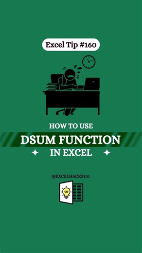 Excelhacks101 | Daily Excel Tips on Instagram: "DSUM Function in Excel‼️ Save for later so you don't forget ✨ #exceltips #data #exceltricks #excel #excelhacks"