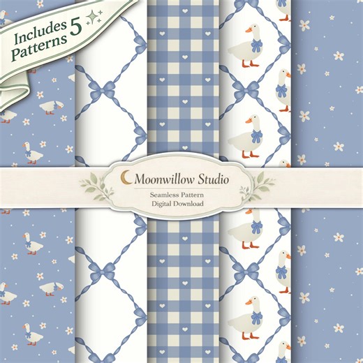 Blue Goose Seamless Pattern Bundle, Coquette Goose Digital Paper Pack, Bow Goose Patterns, Blue Gingham Scrapbook Paper, Commercial Use PNG - Etsy