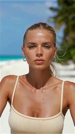 Fit Woman Rides a Bike on a Tropical Beach – Summer Fitness Inspiration #freeaimedia #BeachCycling