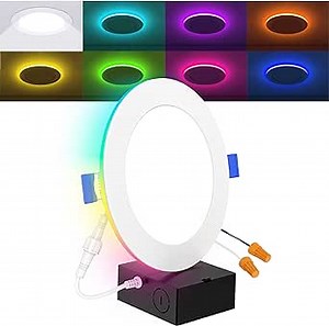 Sunco 6 Inch Smart Ultra Thin LED Recessed Ceiling Light with Night Light, Tunable CCT 2700K to 5000K, Dimmable, 15W, Smooth Trim, Wafer Thin, Canless with Junction Box.