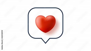 Heart notification animation. 3d red heart and outline chat notification social media network motion animation. 4k video with alpha channel
