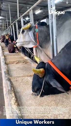 Cattle feeding: people feeding cattle in a barn