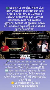 Le dimanche 22 septembre, ne manquez pas le Tropical Night Live Tour...