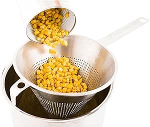 Restaurantware-Met Lux 16.5 Inch x 9 Inch x 8.5 Inch Cone Strainer, 1 With Hook Steel Strainer - Cone-Shaped, Ergonomic, Stainless Steel China Cap Strainer, For Straining Seeds, Beans, Sauces And More