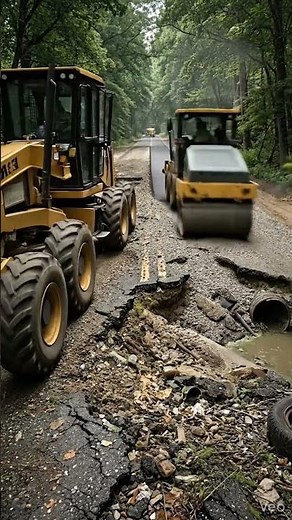 Watch Heavy Machinery Rebuild This Destroyed Road #construction #timelapse #satisfying