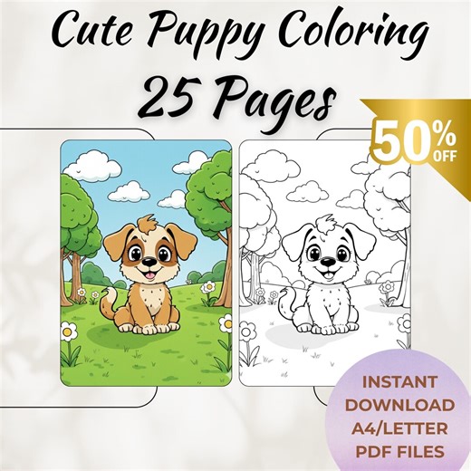 25 Cute Puppy Coloring Pages for Kids – Easy Dog Coloring Book – Adorable Cartoon Puppies – Printable PDF Coloring Sheets - Etsy
