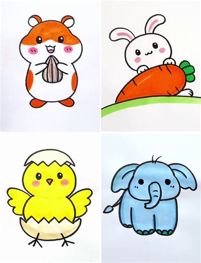 Cute Animal Drawings Tutorial for Kids | animal, tutorial for kids | Simple Drawings
