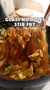 4.2M views · 30K reactions | Family favourite glass noodles recipe. Super easy, loaded with flavour, and absolutely delicious! Ingredients 100g/3.5oz glass noodles/cellophane noodles 200g/7oz chicken breast or thigh 2 eggs 1 carrot 100g/3.5oz cabbage Half onion 2 cloves garlic 1 red chilli pepper 2-3 tbsp cooking oil For stir fry sauce 3 tbsp light soy sauce ( all-purpose ) 1.5 tsp dark soy sauce 2 tbsp oyster sauce 1 tsp sesame oil 1 tbsp sugar | Khin's Kitchen | Facebook