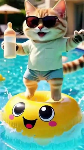 Cat Pool Party! 😻🌴 #cat #catvideos #trendingshorts