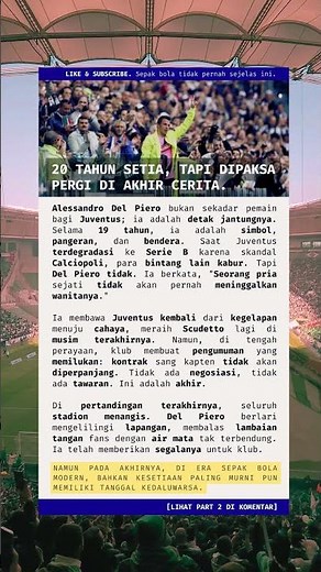 Kisah kesetiaan yang berakhir air mata. Saat Juventus 'membuang' legenda Del Piero. #DelPiero