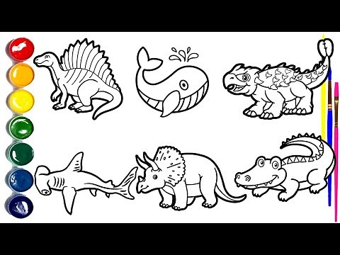 How to Draw Wild Animals for Kids 🦕🦖🐉🐋🦈🐊 | Easy Step-by-Step Drawing Tutorial