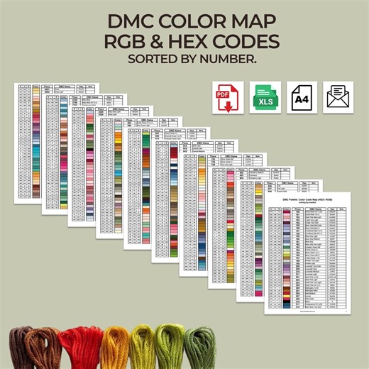 DMC Color Chart: RGB and HEX Codes. Sorted by Number. - Etsy Australia