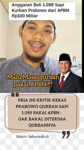Pria ini kritik Keras Prabowo Qurban Sapi 1.098 Pakai APBN 100 M.