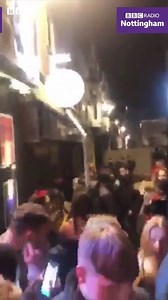 Footage has been released of crowds in Nottingham city centre on Thursday night, ahead of the city going into tier three restrictions https://bbc.in/2HKnBEC | BBC Nottingham