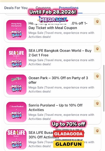 Check niyo na baka maubusan kayo 🤗 Agoda Mega Sale 𝐆𝐋𝐀𝐃𝐀𝐆𝐎𝐃𝐀 60% off 10% off= up to 70% off! Hurry up! Habang low price pa! Until Feb 28,2026 lang yan Book hotel, Flights or activities now! HOW to redeem my code: 1) On agoda app - press “DEALS” scroll down to “Caupons” 2) Type in GLADAGODA in hotels (ALL CAPS no spaces) Or type in GLADFUN in activities (ALL CAPS no spaces) 3) press the plus sign to save the promo code 4) Click Use and Make a Hotels , Flight or Activities selection 5) I