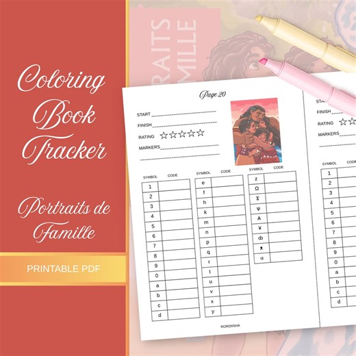 Coloring Book Tracker Portraits Famille Color by Number Page Tracker Printable Coloring Log Marker Color Code PDF Instant Download Digital - Etsy