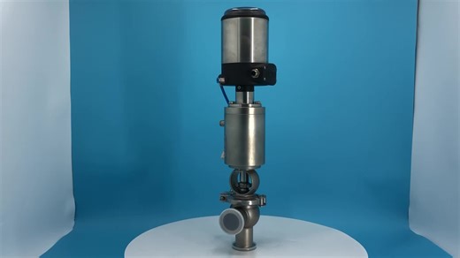 DONJOY Stainless Steel 304/316L Double Seat Divert Valve with Mini Pneumatic Control Unit CE Certified 3A Sanitary DN25-DN100