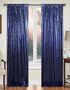 AMZLOKAE Navy Blue Backdrop Curtains 2 Panels 2Ftx7Ft Photo Backdrops Sequin Background Blue Shimmer Wall Backdrop Sparkle Curtain for Graduations, Birthday, Party, Wedding Decorations