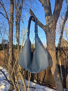 Genuine Stone Blue Italian Leather Oversized Hobo Bag - Etsy