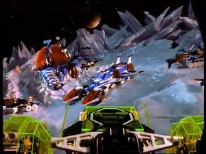 In 1993, the Lego Space universe welcomed a new faction - Ice Planet 2002. This promotional material showcases the new releases from that year. The main theme is the discovery of the icy planet by Blacktron II ships. The Aerial Intruder (6981) flies over Ice Station Odyssey (6983) and Deep Freeze Defender (6973) - the largest sets of the debuting series. Alongside them, we also see the Ice-Sat V (6898) and Ice Tunnelator (6814). The blue-and-white faction is tasked with defending their satellite