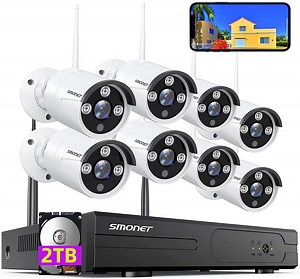 5MP Wireless Security Camera System with Audio,SMONET 8Pcs 3MP Surveillance NVR Kits, 2TB Hard Drive,8CH 3MP Indoor Outdoor CCTV Cameras,P2P,Night Vision,AI Human Detection - Walmart.com