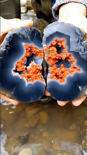A black agate stone containing coral-like inclusions #geology #crystals #naturalamethyst #adventure