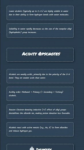 Physical Properties of Alcohols boiling points, solubility, acidity, density